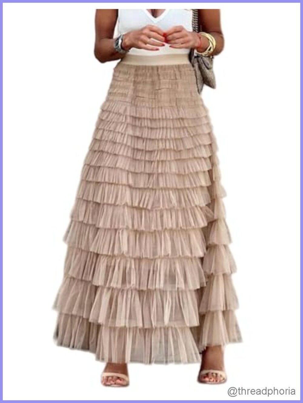 Tulle Maxi Skirt Tiered Ruffle A-Line Flowy Layered Fairy Skirt